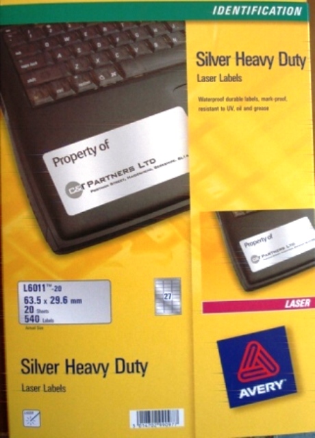 Avery 959202 Silver Laser labels 63.5x29.6mm L6011-20